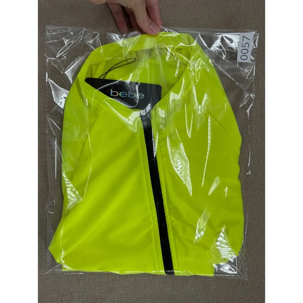 Bebe Womens Long Sleeve Rash Guard Citrus Neon Yellow Full Zip Swim Top BB1343SW